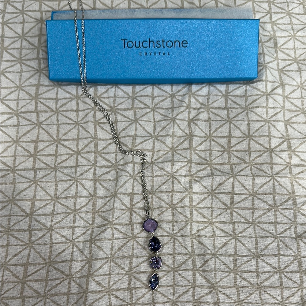 Touchstone Crystal Purple and Silver Necklace with Geometric Design